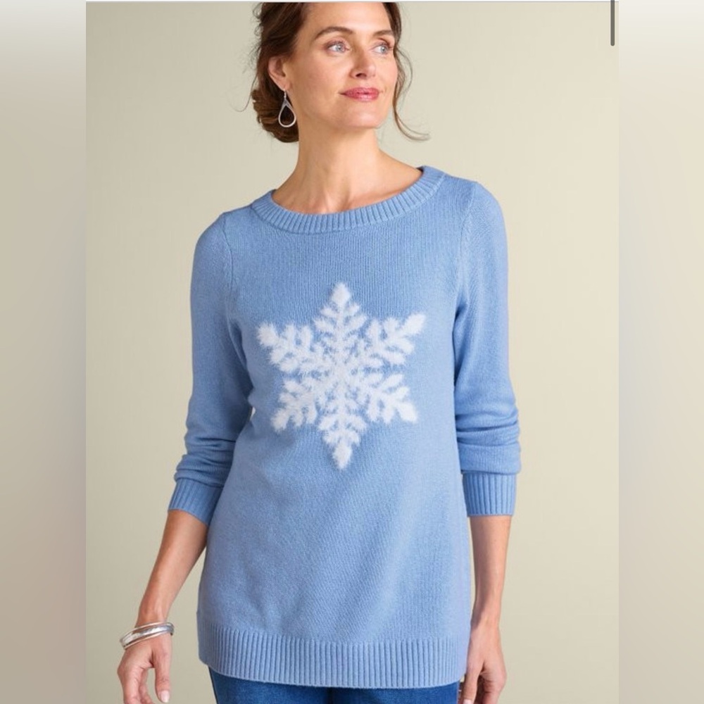 Soft Surroundings Draya Blue Eyelash Snowflake Knit Crew Pullover Sweater 2x - Picture 2 of 9